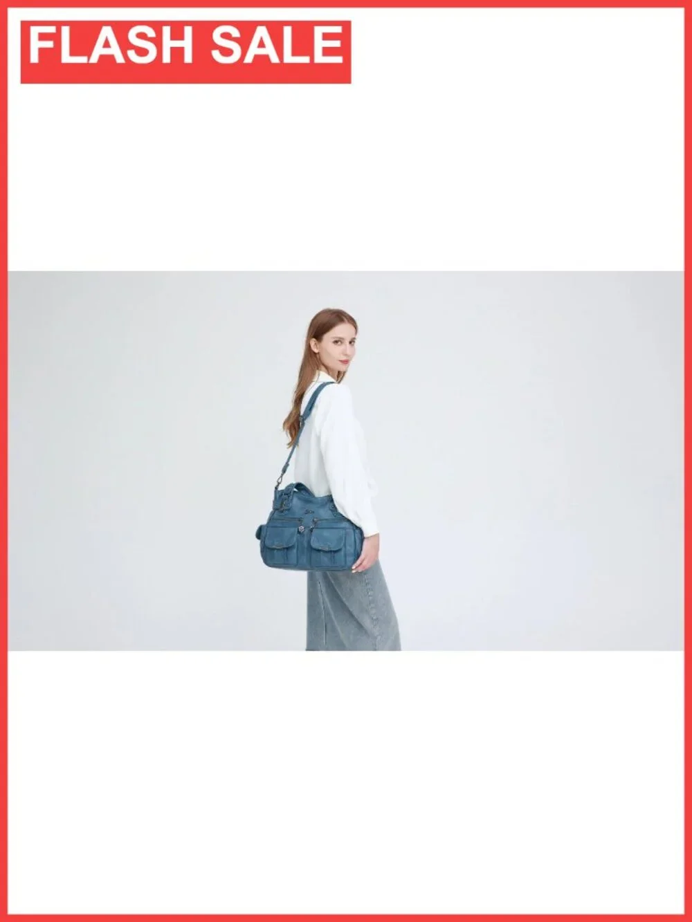 Large Hobo Tote PU Leather Shoulder Bag Multi-Pocket Purse